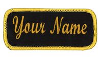 Name Patch Uniform Work Shirt Personalized Embroidered Black with Gold Border. Iron on.