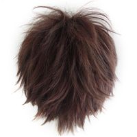 Alacos Unisex Cosplay Short Cut Straight Hair Wig Women Men Anime Party Dress up Wigs Reddish Brown Wig+ Free Wig Cap