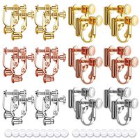 24 Piece Clip-on Earrings Converter with Earring Pad, Roctee 2 Styles Fashion Earring Clip Backs in 3 Colors, Earring Clamps for Non-Pierced Ears for DIY Earring (Gold/Silver/Rose)