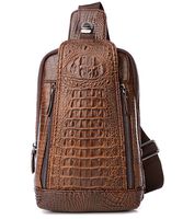 FiveloveTwo Mens Sling Bags Crocodile Leather Multipurpose Outdoor Shoulder Crossbody Chest Bag Satchels Hiking School Daypack Dark Brown