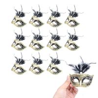 Hophen 24 Pieces Decorative Mini Masquerade Mask Party Decorations Luxury Feather Mardi Gras Venetian Mask Party Favors (Black)
