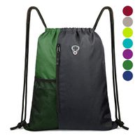 Drawstring Backpack Sports Gym Bag for Women Men Children Large Size with Zipper and Water Bottle Mesh Pockets (Black/Green)
