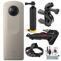 Ricoh Theta SC 360° Spherical Video/Still Camera (Sand) with Bike Handlebar Mount, Floating Hand Grip, Stable Tripod, Xpix Deluxe Camera Lens Cleaning Kit, and Deluxe Bundle