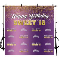 Sensfun Sweet 16 Backdrop Girls 16th Birthday Photography Background 6x6ft Vinyl Purple Gold Glitter Dots Sweet Sixteen Happy Birthday Party Banner Decoration Photobooth Backdrops