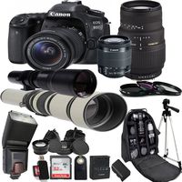 Canon EOS 80D Digital SLR Camera Kit with 18-55mm STM + Sigma 70-300mm Zoom Lens + 500mm Preset lens+ 650-1300mm super telephoto Lens Accessory Bundle (25 Items)