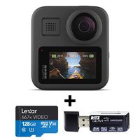 GoPro MAX - Waterproof 360 + Traditional Camera with Touch Screen Spherical 5.6K30 HD Video 16.6MP 360 Photos 1080p Live Streaming Stabilization with Lexar 128GB and Ritz Gear Memory Card Reader