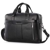 Leather Business Messenger Bag Laptop Briefcase Handbag for Men Carry All Computer Crossbody Shoulder Pack Travel Outdoor Work Handbags Black