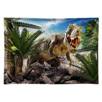 Funnytree 8X6ft Soft Fabric Dinosaur World Park Party Backdrop Children Tropical Jungle Safari Photography Background Boy Birthday Rainforest Animals Cake Table Decorations Banner Photobooth Props