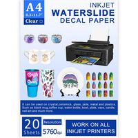Water Slide Decal Paper Inkjet 20 Sheets A4 Size Premium Water-Slide Transfer Paper Clear Transparent Printable Water Slide Decals Perfect for Tumblers, Mugs, Glasses DIY Christmas Gift