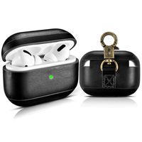 Bstpro AirPods Pro Leather Case with Strap, Genuine Leather Portable Protective Shockproof Cover for Apple AirPods Pro case Keychain Support Wireless Charging (Front LED Visible) - Black