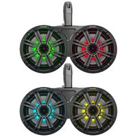 KICKER Black Dual Wake Tower System Charcoal 6.5" Marine RGB LED Speakers