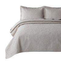 Bedsure Quilt Set Greige King Size (106x96 inches) - Damask Embroidered Pattern Bedspread - Soft Microfiber Lightweight Coverlet for All Season - 3 Pieces (Included 1 Quilt, 2 Shams)