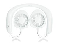OBYO Outdoor Hand Free Personal Fan Headphone Design Wearable Neckband Fan Necklance Fan Cooler Fan with Dual Wind Portable Mini Fan Head for Traveling Office Room (White)