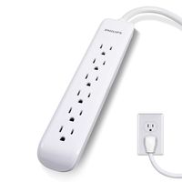 Philips 6 Outlet Power Strip Surge Protector, 6ft Extra-Long Power Cord, Flat Plug, Wall Mount, 1080 Joules, ETL Listed, Circuit Breaker, Automatic Shutdown, White, SPP3065WA/37 