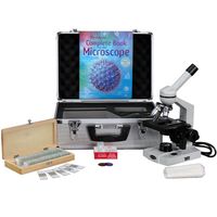 AmScope M600-AC-CM-PS50-50P100S Compound Monocular Microscope, WF10x Eyepiece, 40x-1000x Magnification, Brightfield, Tungsten Illumination, Abbe Condenser, Mechanical Stage, 110V, Includes 50 Prepared Slides, Book, and Aluminum Carrying Case