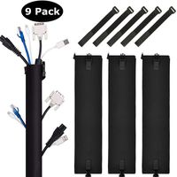 Cable Management Sleeve Cord Organizer, 19.7 inch Sleeved Cables with Buckle, Extendable Cable Sleeving Kit Wire Covers for Tv Cable Pc Cord Computer Office Home (Black)