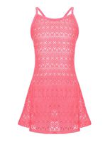LEINASEN Kids Girl's Beach Crochet Mesh Crossback Swim Cover Up Dress Pink