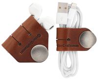 ColorCraftsman Handmade Cord Organizer Case, Earbud Holder Cord Winder USB Cable Organizer, Wrap Earbuds Headphone Holder for Work and Travel, Horween Genuine Leather, Brown 2 Pack