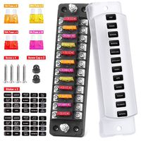 Electop 12 Way Fuse Box Blade Fuse Block with Negative Bus, 12 Circuit Blade Fuse Box Holder Fuse Block with Ground, Waterproof Protection Cover Sticker for 12V/24V Automotive Car Truck Boat Marine RV