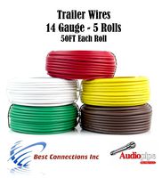 Audiopipe Trailer Light Cable Wiring for Harness 50 Feet 14 Gauge 5 Wire 5 Colors