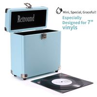 Retround Vintage Vinyl Record Storage, Retro Leather Carrying Case Only for 25+, 45rpm Records Albums (Dust/Scratch Free)-7Inch (Blue)