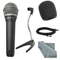 Photo Savings Samson Q7 Supercardioid Neodymium Handheld Microphone Bundle with Desktop Microphone Stand + Mic Muff + XLR Cable + Fibertique Cleaning Cloth