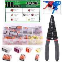 Keadic 100Pcs Lever-Nut Conductor Compact Connectors and Push-in Wire Connector Assortment Kit with Multifunctional Wire Stripper, PCT - 102/104/106/108/212/213/215 Terminals
