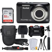 Kodak PIXPRO FZ53 Digital Camera (Black) + 32GB Memory Card + Deluxe Point and Shoot Camera Case + Extendable Monopod + Lens Cleaning Pen + LCD Screen Protectors + Table Top Tripod - Ultimate Bundle