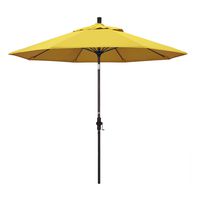 California Umbrella 9' Round Aluminum Pole Fiberglass Rib Market Umbrella, Crank Lift, Collar Tilt, Bronze Pole, Lemon Olefin