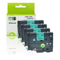 NineLeaf 4 Pack Standard Adhesive Labeller Replacement Compatible for Brother P-Touch Laminated Tze741 TZ741 TZ-741 Label Tape Cartridge 18mm (TZe-741 Black on Green)
