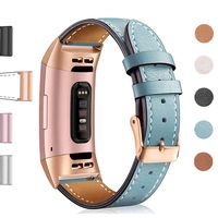 Hotodeal Leather Band Compatible Charge 3, Classic Replacement Genuine Leather Bands Metal Connectors Women Men Small Large Size Silver, Rose Gold, Black