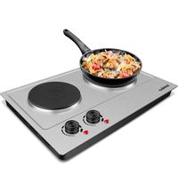 CUSIMAX 1800W Double Hot Plate, Stainless Steel Silver Countertop Burner Portable Electric Double Burners Electric Cast Iron Hot Plates Cooktop, Easy to Clean, CMHP-C180N
