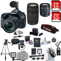 Canon EOS 80D Digital SLR Camera + 18-55mm STM + Canon 75-300mm III Lens + Microphone + Video Kit+ 64GB SDXC+Remote+Complete Cleaning Kit+Accessory Bundle+3pc Filter Kit+Sling Backpack +MORE!