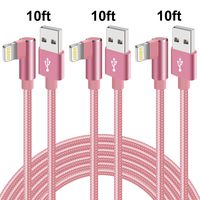 90 Degree Lightning Cable 10ft 3 Pack Right Angle iPhone Charging Cable Durable Nylon Braided Sync Fast Charger Cable Compatible with iPhone iPhone Xs MAX XR X 8 7 (Rose Gold,10ft)
