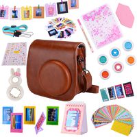 Tiessic 13 in 1 Instax Mini 9 Camera Accessories Bundles for FujiFilm Instax Mini 9 8 8+ Camera with Mini 9 Case/Album/Selfie Lens/Filters/Wall Hang Frames/Film Frames/Border Stickers ETC - Brown