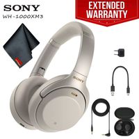 Sony WH-1000XM3 Wireless Noise-Canceling Over-Ear Headphones (Silver) with Cleaning Kit and Cable Splitter