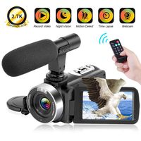 Video Camera 2.7K Camcorder 30FPS 30MP Ultra HD 16X Digital Zoom Camera 3.0 inch Touch Screen IR Night Vision Vlogging Camera for YouTube with Remote and Microphone Webcam Recorder (V9)