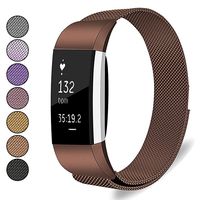 Mosonoi Compatiable with Fitbit Charge 2 Bands, Adjustable Metal Straps Replacement Bands Charge 2 Accessories Fit for Fitbit Charge 2 Smartwatch Women Men(Small, Coffee Brown)