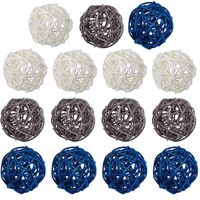 15 Pcs Wicker Rattan Balls Table Wedding Party Christmas Decoration Decorative Balls for Bowls, Vase Filler, Coffee Table Decor, Wedding Party Decoration Garden Hanging Decoration- White Gray Blue