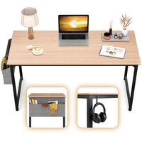 CubiCubi Computer Desk 47" Study Writing Table for Home Office, Modern Simple Style PC Desk, Black Metal Frame, Oak