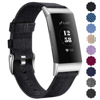 Maledan Compatible with Fitbit Charge 3 Bands Women Men Large, Soft Woven Fabric Replacement Band Strap for Fitbit Charge 3 and Charge 3 SE, Denim Black