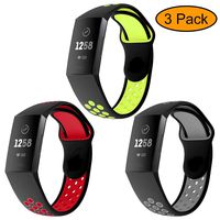 Neitooh 3 Packs Bands Compatible with Fitbit Charge 3/Charge 3 SE for Women and Men,Soft Silicon Waterproof Replacement Sports Strap with Breathable Holes