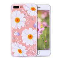 iPhone 8 Plus Case for Girls, iPhone 7 Plus Cover, FGA White Daisy Floral Flower Pattern Design Scratch-Resistant Anti Slip Ultra Slim Soft TPU Case for iPhone 8 Plus (2017), iPhone 7 Plus (2016)