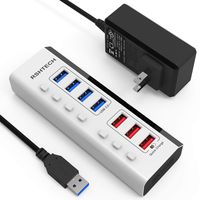 RSHTECH Powered USB Hub 7 Ports USB 3.0 Hub with 4 High Speed Data Transfer Ports + 3 Fast Charging Ports and Individual On/Off Switches(A37-White)