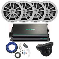 White OEM Replacement Infinity 6.5" Waterproof Coaxial Boat Outdoor Powersports Marine Speakers Bundle - Amp - Bluetooth Controller Kicker 4Ch Full Range Amp Bundle - 4 Speakers