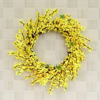 Artificial Forsythia Flower Wreath for Front Door, DELIKANG Farmhouse Yellow Flower Door Wreath Fake Flower Spring Summer Fall Wreath for Wedding Garden Office Wall Home Decor