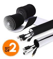 Adjustable Cable Organizer Sleeves (2 Pack x 35'') by Astorn. Reversible Black & White Neoprene Cord Organizer Sleeve Wraps. Cord Protector from Pets, Hiding Wires
