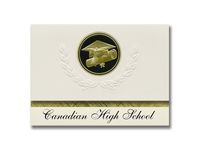 Signature Announcements Canadian High School (Canadian, OK) Graduation Announcements, Presidential style, Basic package of 25 Cap & Diploma Seal. Black & Gold.