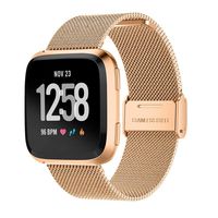 MEFEO Metal Mesh Bands Compatible with Fitbit Versa, Stainless Steel Band Strap with Secure Buckle Wristbands Accessories Replacement for Fitbit Versa/Versa 2/Versa Lite/SE Women Men (Copper Gold)