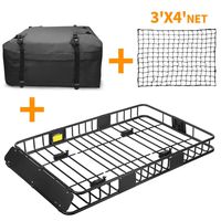 XCAR Roof Rack Basket Rooftop Cargo Carrier + 3' x 4' Cargo Net + Cargo Carrier Bag 15 Cubic ft